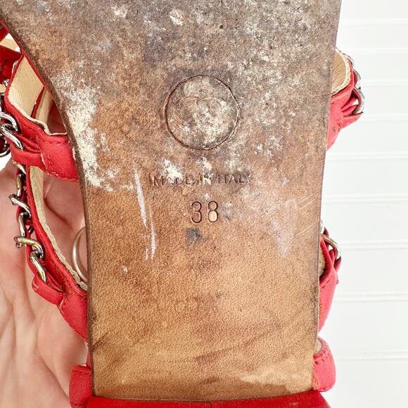 Chanel Red Leather CC Chain Sandals Four Strap Ankle Gladiator 38 - Picture 8 of 14